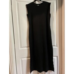 Grecerelle Dress Womens Large Black Sleeveless Maxi Long Side Slits Pockets Chic
